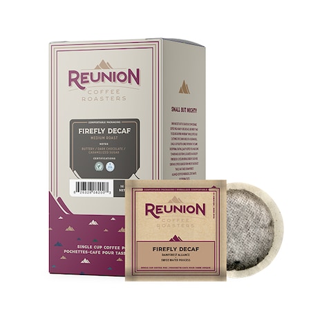 Reunion Coffee Roasters Firefly Decaf, SWP, RA, Soft Coffee Pods, PK96 PK RI8202